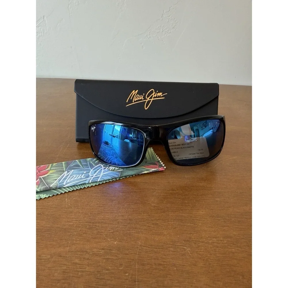 NEW Maui Jim PEAHI Black POLARIZED Blue GLASS Lens Sunglasses B202-2M